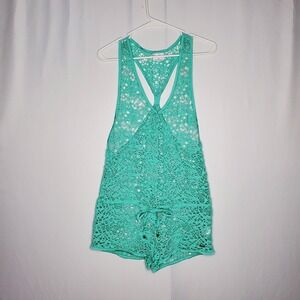 Beach Bunny Swimwear Sheer Romper Small Mermaid Aqua Green Mesh Lace Beach Cover